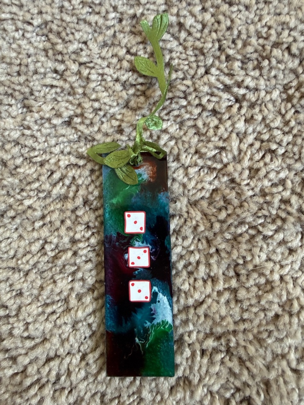 Handmade Resin Bookmark with Dice Motif - Green & Teal 333